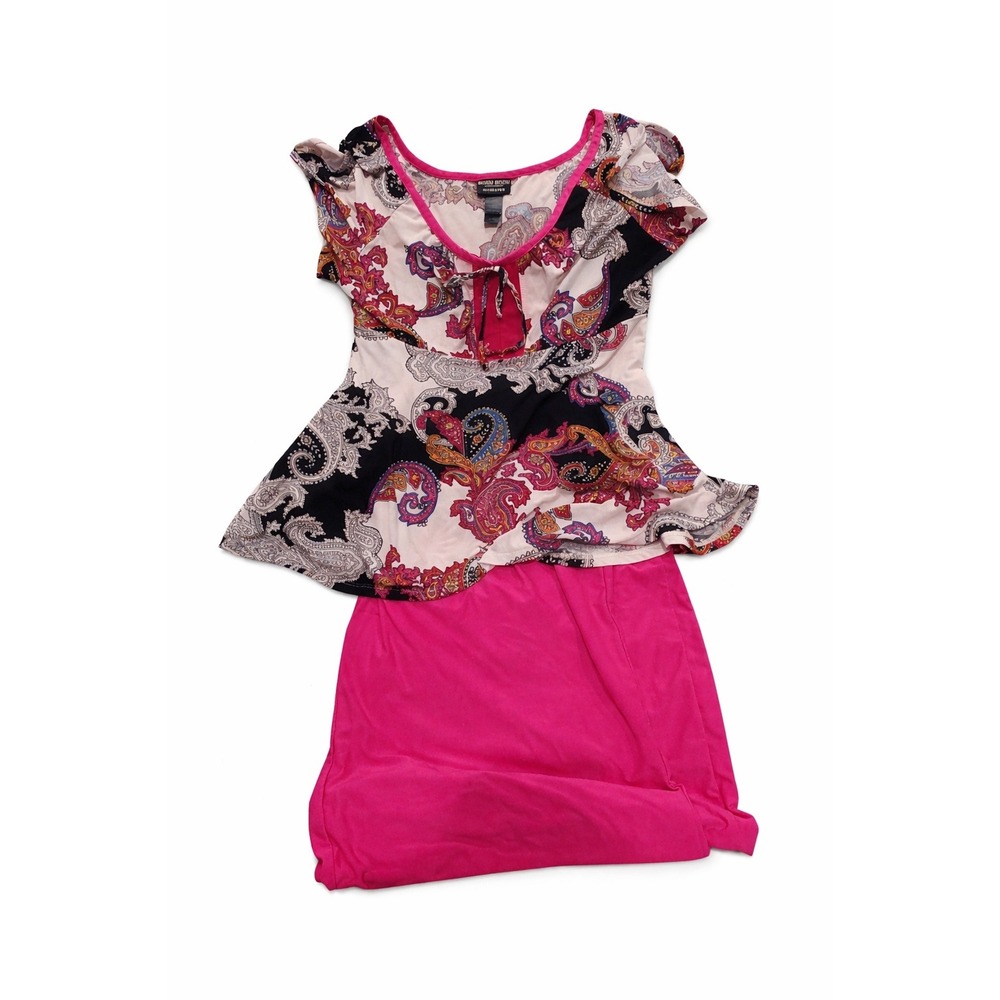 Bisou Bisou Pajama Set Women Medium Pink Paisley Sleepwear Lounge Set